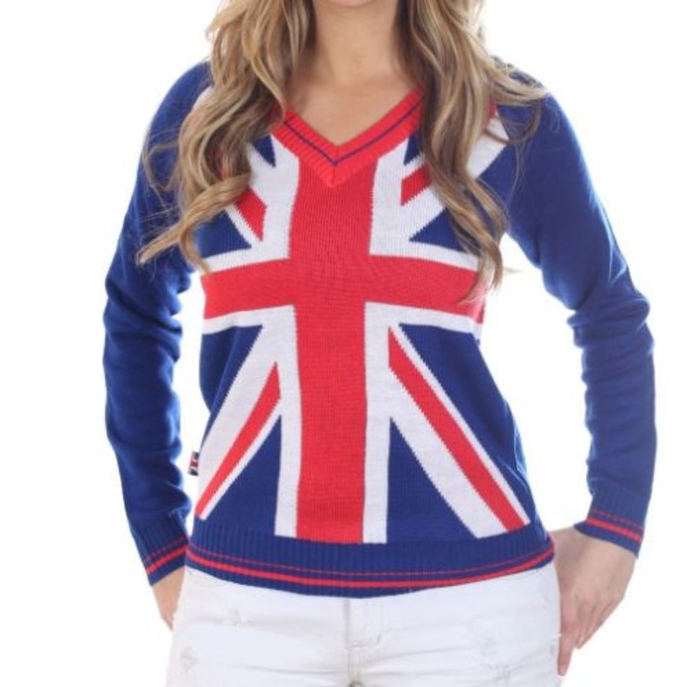 Tipsy Elves Ladies UK Flag V Neck Sweater